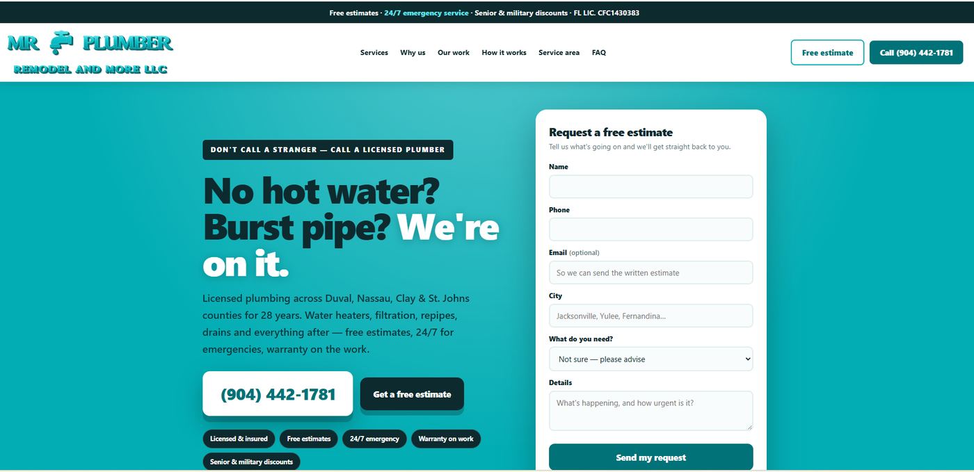 The Mr. Plumber 904 plumbing and remodel website