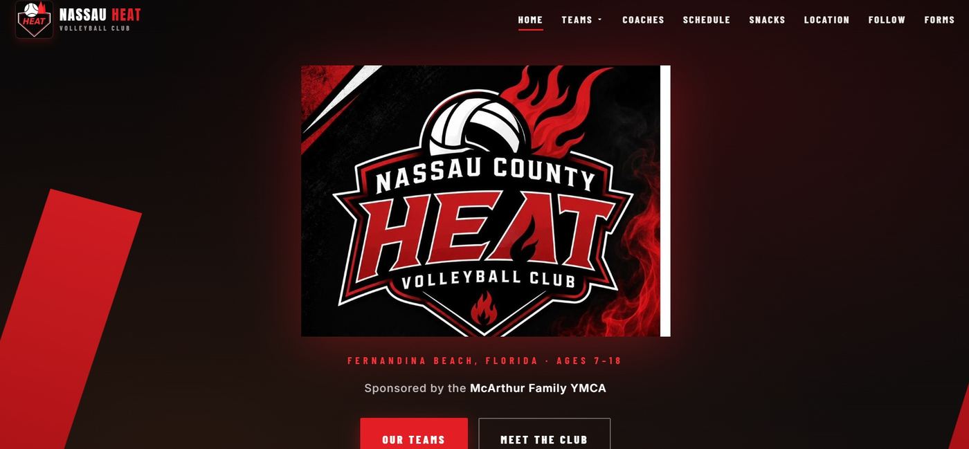 The Nassau County Heat volleyball club website